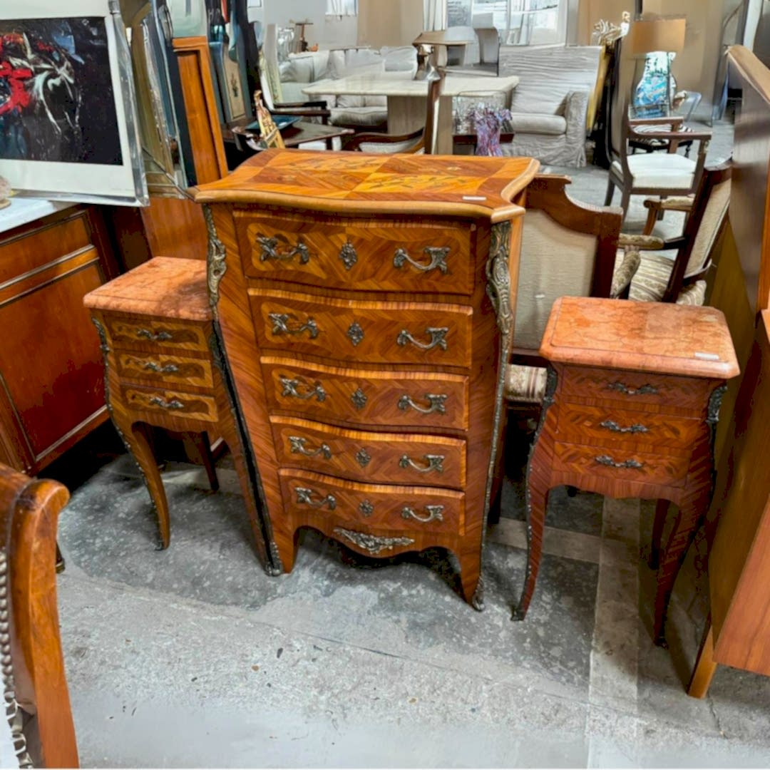 antika şifonyer ve komodin takımı fransız usulü