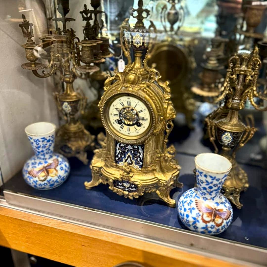 Bronz mineli şömine saat takımı