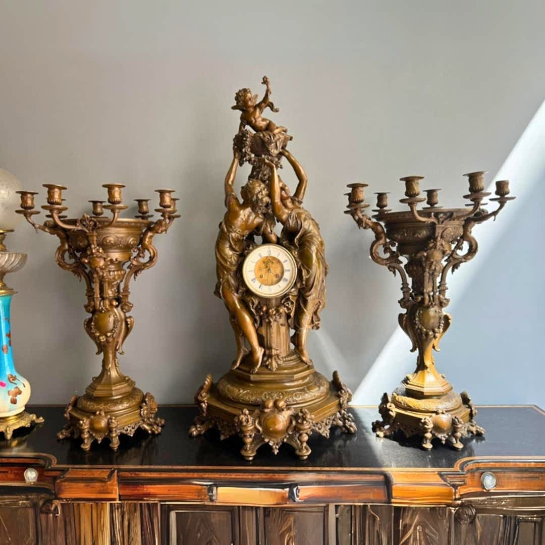 Şömine saat takımı Tutya melekli büyük&nbsp;ebat