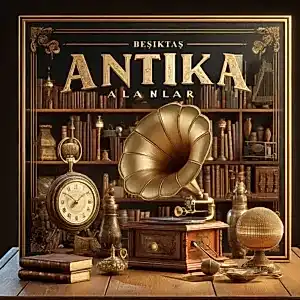 beşiktaş antika alanlar, gramofon, massa saati, kitap ve vazo toplu görsel