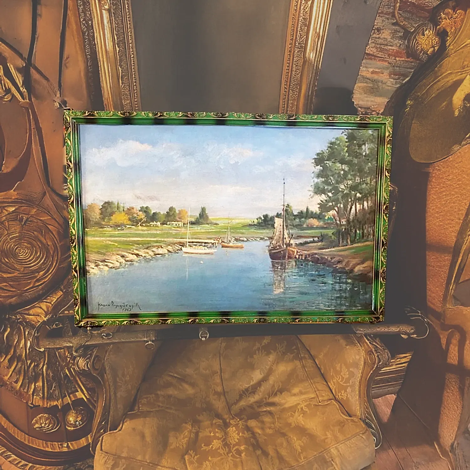 chalcedon antika beşiktaş antika alanlar harika antika imzalı dere tablosu